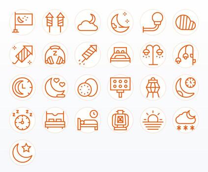 Night Professional Set with 25 Regular Line Grid Fitted High Resolution Icons vector