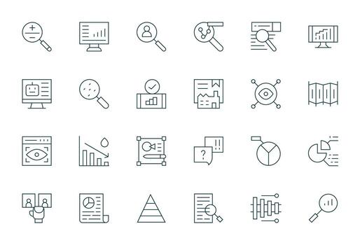 Data Analysis Scalable Set featuring 24 Grid Fitted Thin Line 256x256 Icons vector