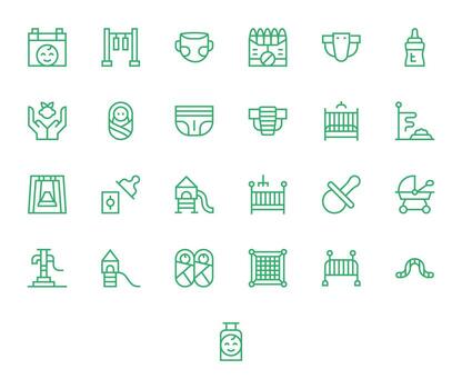 25 Icons for Childcare optimized in Detail Enhanced High Resolution Regular Line resolution vector