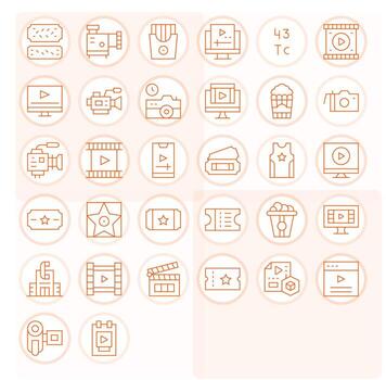 32 Thin Line Icons designed for Movie in 128x128 Display Perfect format vector