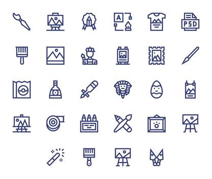 Artwork Icon Set with 28 Bold Line High Resolution Editable Graphics vector