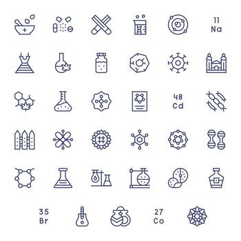 Compound Icon Set with 35 Regular Line 256x256 Editable Graphics vector