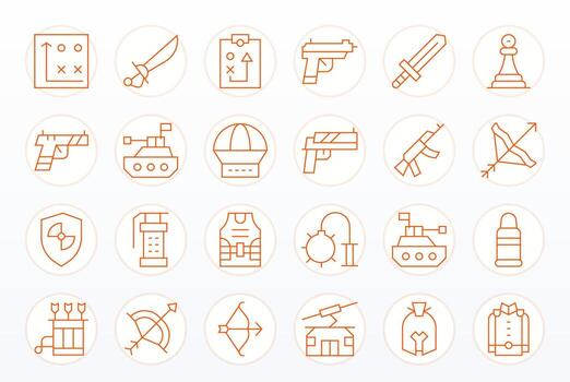 Tactical Icon Library with 24 Thin Line 64x64 Pixel Optimized Designs vector