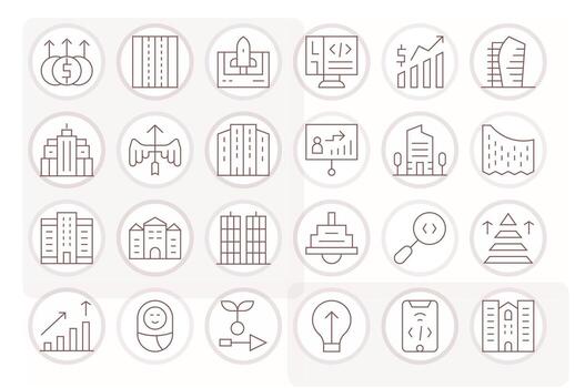 desarrollo profesional conjunto con 24 Delgado línea monitor Perfecto 128x128 íconos vector