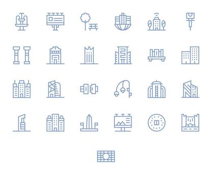 urbano diseño gráficos paquete incluso 25 regular línea alto resolución píxel optimizado íconos vector