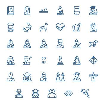Figure Graphics Pack including 35 Regular Line High Resolution Pixel Optimized Icons vector