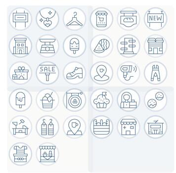 tienda exhaustivo haz con 32 píxel optimizado Delgado línea alto resolución íconos vector