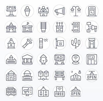Public Scalable Set featuring 35 Grid Fitted Regular Line 256x256 Icons vector