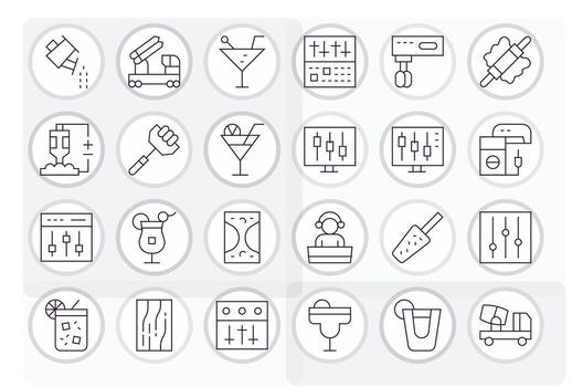 Mixer Ultimate Package with 24 128x128 Thin Line Grid Fitted Icons vector