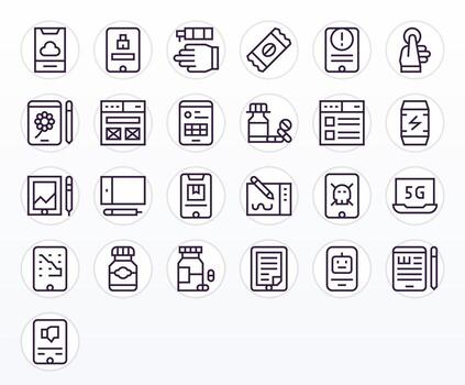 25 regular línea íconos diseñado para tableta en 256x256 cuadrícula equipado formato vector