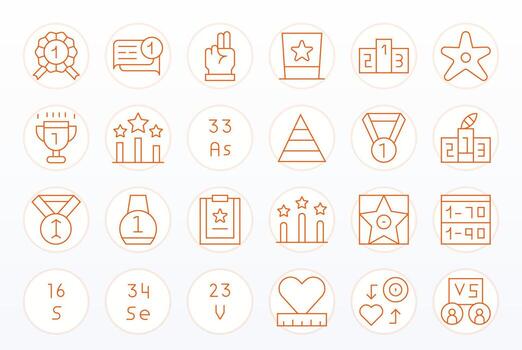 24 128x128 Icons for Ranking in Pixel Optimized Thin Line Format vector