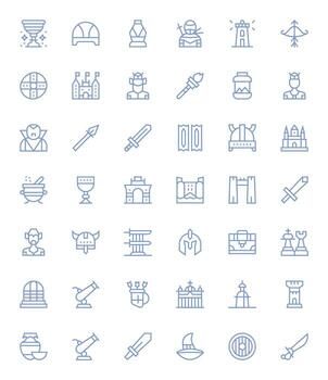 42 High Resolution Regular Line PIXEL Perfect Icons for Medieval Projects vector