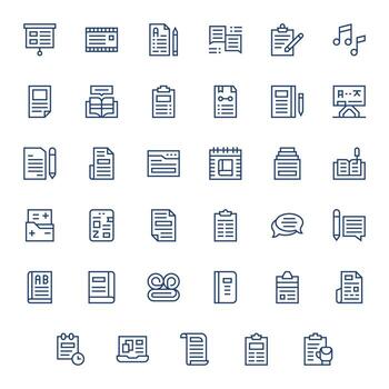 Notes Comprehensive Bundle with 35 Editable Regular Line 64x64 Icons vector