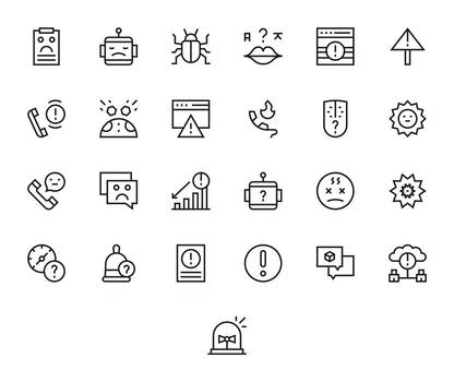 Regular Line Style Issue Icons with 25 64x64 Editable Designs vector