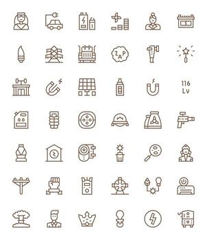 42 Icons inspired by Power in Pixel Optimized Retina Ready Regular Line quality vector