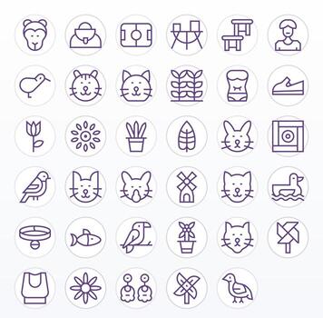 Simple Design Essential Set including 35 Pixel Aligned Regular Line 256x256 Icons vector