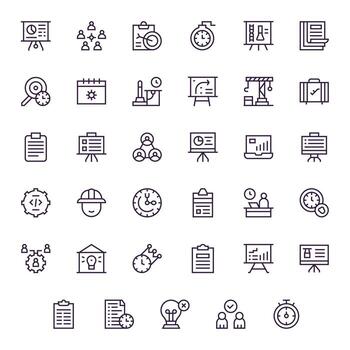 Project Icon Collection with 35 High Resolution Regular Line Designs vector