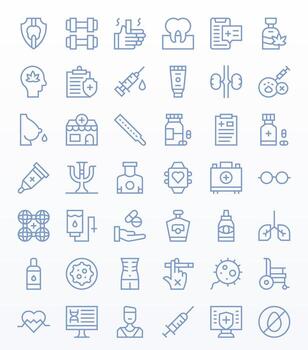 42 Icons inspired by Health in Grid Fitted High Resolution Regular Line quality vector
