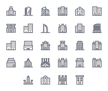 Modern Architecture Graphics Pack including 28 Bold Line High Resolution Pixel Aligned Icons vector