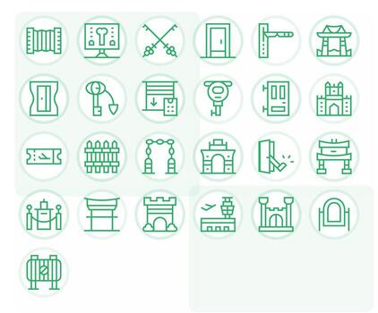 Gate Design Icons featuring 25 PIXEL Perfect Regular Line Style vector