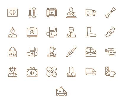 25 Icons for Trauma optimized in Pixel Aligned Retina Ready Regular Line resolution vector