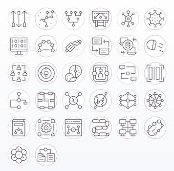 Data Flow Icon Set with 32 Thin Line 128x128 Detail Enhanced Graphics vector