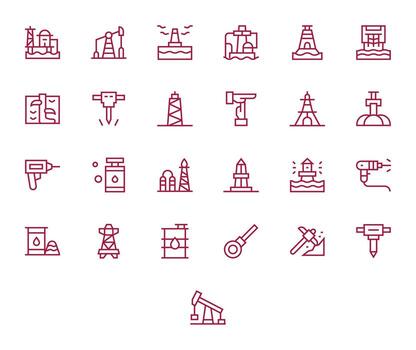 25 64x64 Regular Line Icons optimized for Drilling Grid Fitted display vector