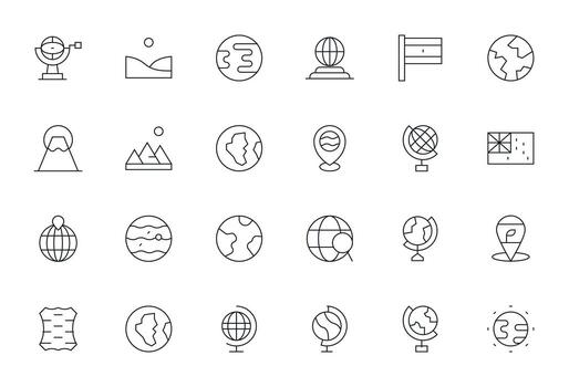 Geography Comprehensive Bundle with 24 Pixel Optimized Thin Line 128x128 Icons vector