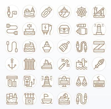 35 Icons for Port featuring 128x128 PIXEL Perfect Regular Line Graphics vector