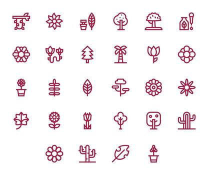 28 High Resolution Bold Line Icons for Botanical with Pixel Optimized precision vector