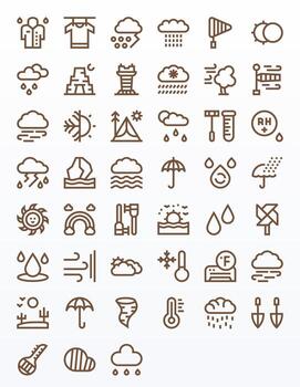 45 píxel alineado íconos temática alrededor clima en alto resolución negrita línea formato vector