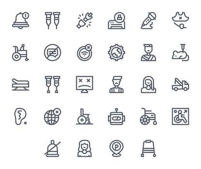 Disabled Professional Set with 28 Bold Line Pixel Optimized 256x256 Icons vector