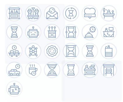 25 64x64 Regular Line Icons optimized for Waiting Display Perfect display vector
