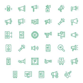 35 Regular Line Pixel Aligned Icons crafted for Loudspeaker 64x64 applications vector