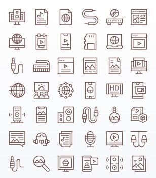 42 Regular Line Icons for Multimedia in crisp High Resolution PIXEL Perfect resolution vector