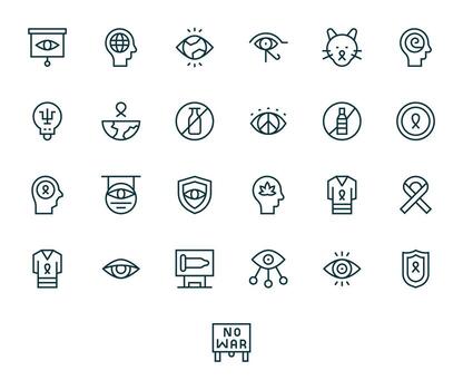 Awareness Comprehensive Bundle with 25 Grid Fitted Regular Line 256x256 Icons vector