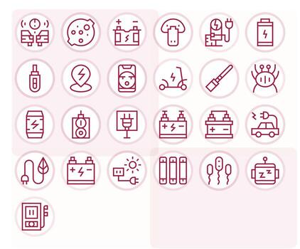 25 Regular Line Icons designed for Charging in 64x64 Grid Fitted format vector