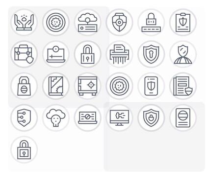 25 Icons inspired by Information Security in Pixel Optimized 128x128 Regular Line quality vector