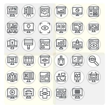 Screen Pixel Optimized Set with 35 Retina Ready Regular Line Icons vector