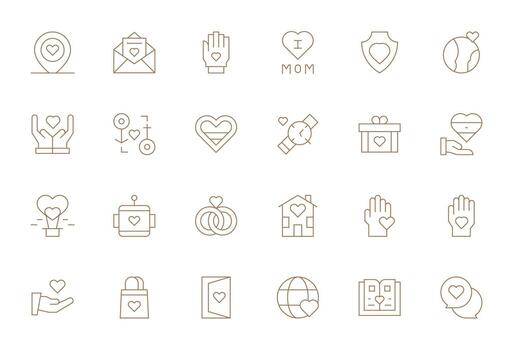 24 Affection Pixel Optimized Icons in High Resolution Thin Line Aesthetic vector