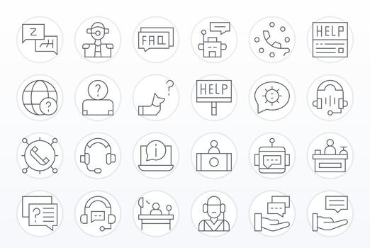 24 píxel Perfecto íconos temática alrededor mesa de ayuda en 256x256 Delgado línea formato vector