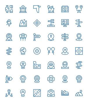 42 Icons for Map featuring 128x128 PIXEL Perfect Regular Line Graphics vector