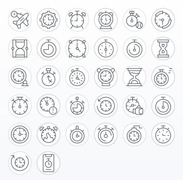Stopwatch Complete Package with 32 High Resolution Thin Line Editable Icons vector