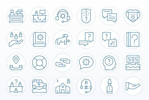 Help Comprehensive Bundle with 24 Pixel Optimized Thin Line 128x128 Icons vector