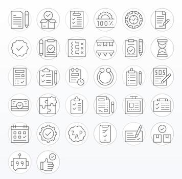 32 High Resolution Thin Line Icons optimized for Complete Grid Fitted display vector