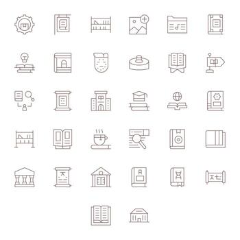 32 Thin Line Icons for Library in crisp Retina Ready Editable resolution vector