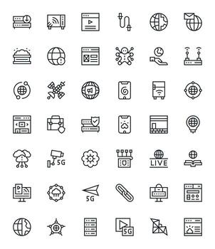42 Regular Line Grid Fitted Icons for Internet Graphics vector
