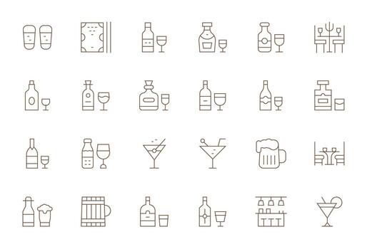 Pub Ultimate Package with 24 64x64 Thin Line PIXEL Perfect Icons vector