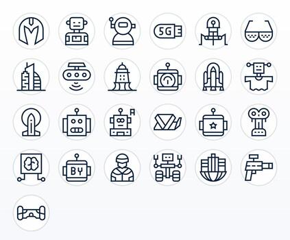 25 íconos inspirado por futurista en píxel optimizado 128x128 regular línea calidad vector