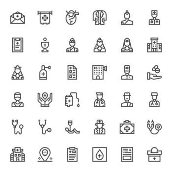 36 negrita línea íconos diseñado para médico en 128x128 píxel optimizado formato vector